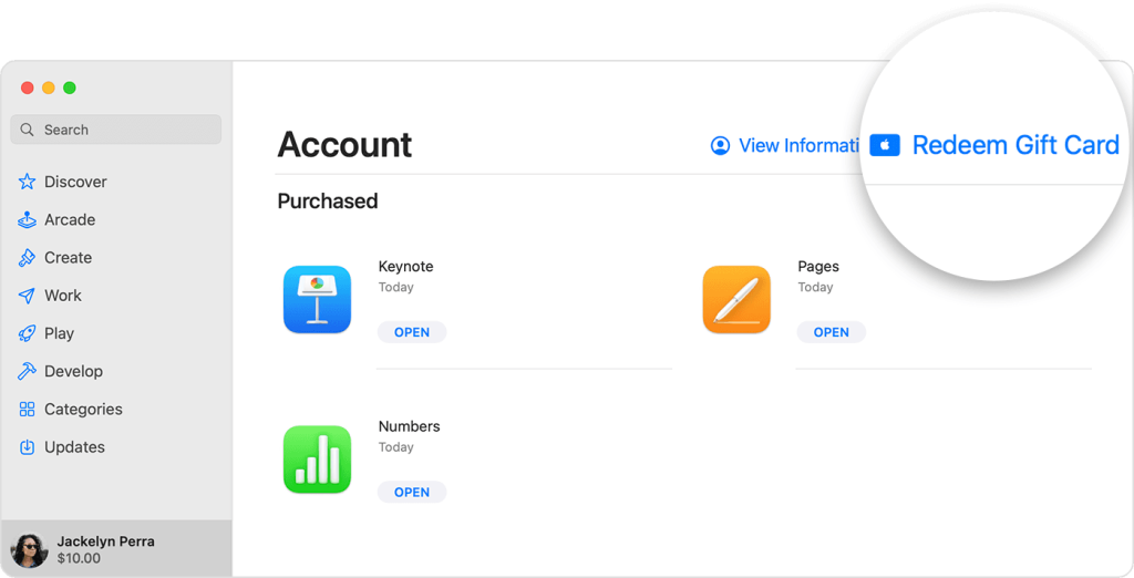 macos monterey app store account redeem gift card callout